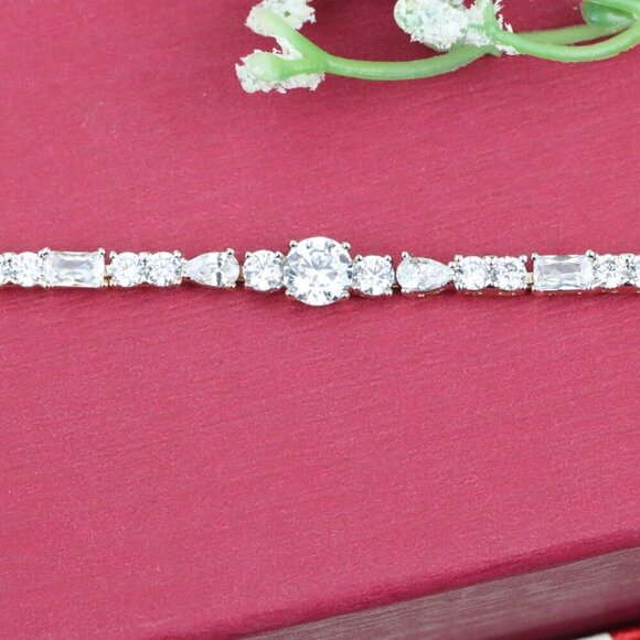 "Rose Gold Bracelet with Mixed-Cut White Crystals and Beaded Chain, XPBL0813 - Picture 11 of 12